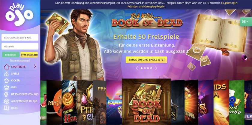 PlayOJO Casino Homepage