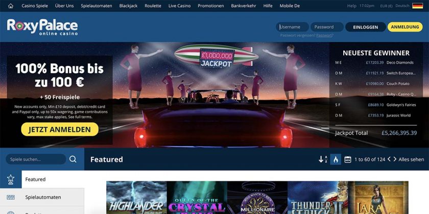 Roxy Palace Casino Homepage